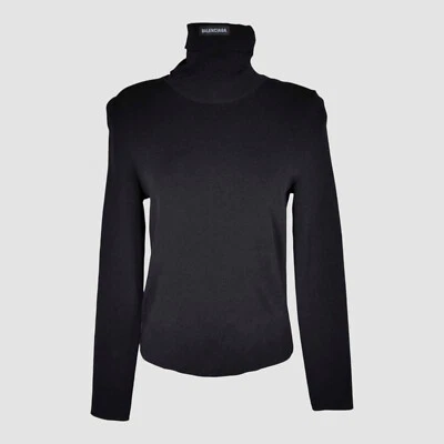 Balenciaga Women's Black Long-Sleeve Stretch Turtleneck Pullover Sweater Size S - Image 1 of 4