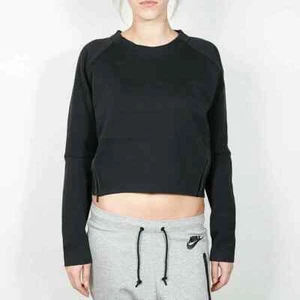 Nike Womens Tech Fleece Aeroloft Crew Top Sweatshirt Black Running Jumper Size L - Picture 1 of 3
