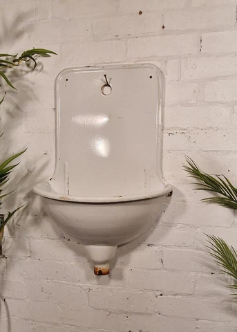 Vintage French Enamel Garden Drinking Water Fountain Wall Sink Planter Cover