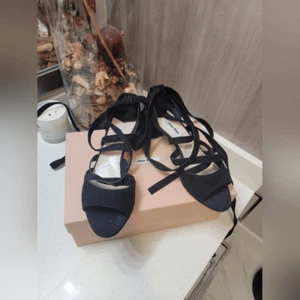 Miu Miu Lace-Up Straps in Black Suede Strappy Heels 39 - Picture 1 of 16
