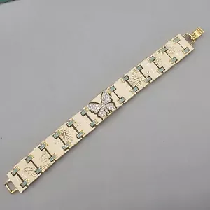 Bob Mackie Butterfly Bracelet Cream Teal Enamel Panel Links Pave Crystal 7.25" - Picture 1 of 11
