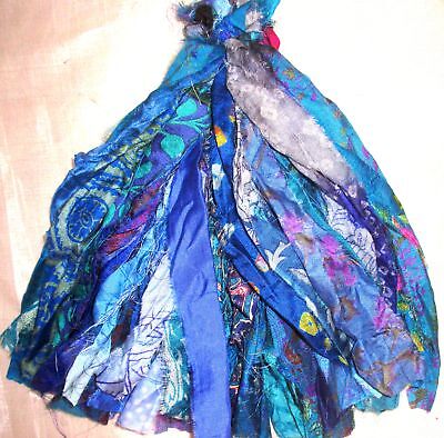 Lote Antiguo Vintage Sari De Seda Pura Borlas Journal 50 Strand Aqua Azul #ABGUS • 23.24€