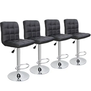 Set of 4 Bar Stools Adjustable Height Swivel Dining Chairs Modern Counter Black - Picture 1 of 12