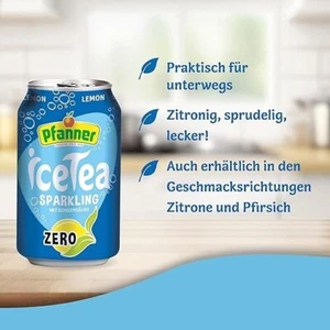 Pfanner Eistee Lemon Zero Sparkling 24 Dosen incl.6,00€ Pfand=4,17€/L - Bild 1 von 1