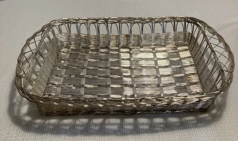 Woven Wire Silver Aluminum Basket With Handles 11 X 8 Vintage Cover