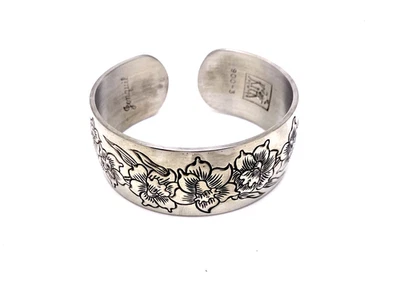 Vintage Kirk Stieff Jonquil Pewter Floral Cuff Bracelet Month of March Flower - Image 1 of 4