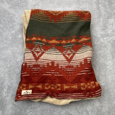 Vintage Woolrich Blanket 65x50 Red Aztec Print Sherpa Throw Geometric - Image 1 of 4