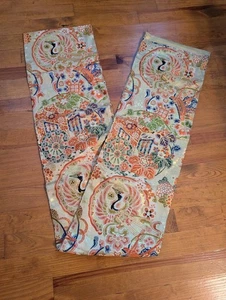 Vintage japanischer Maru Obi Gold Seide Vogel Blumen Wagen Brokat schön blau - Bild 1 von 13