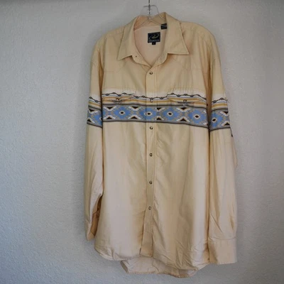 Roper Southwestern Aztec Rodeo Ranch Shirt XL Beige Marble Pearlsnaps DISTRESSED - Image 1 of 4