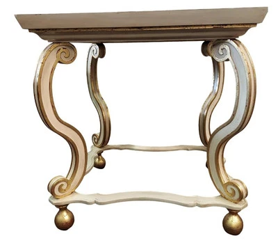 Mesa de centro vintage estilo Hollywood Regency pintura e ouro decorada - Imagem 1 de 4