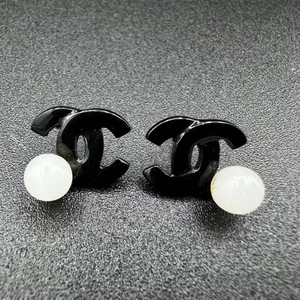 CHANEL Coco Pearl Pierced Earrings 05P Black Fine Jewelry Women's from Japan - Picture 1 of 14
