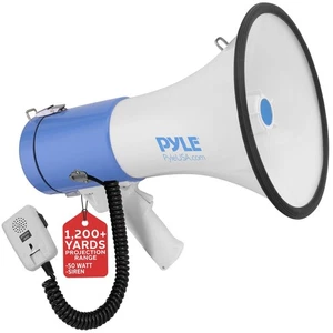 PYLE Portable Megaphone Speaker PA Bullhorn - Built-in Siren, 50W Adjustable Vol - Picture 1 of 8