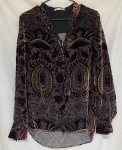 Blusa Alice Olivia Burnout Terciopelo Cachemira Manga Larga Abotonada Transparente Top Pequeña - Imagen 1 de 13