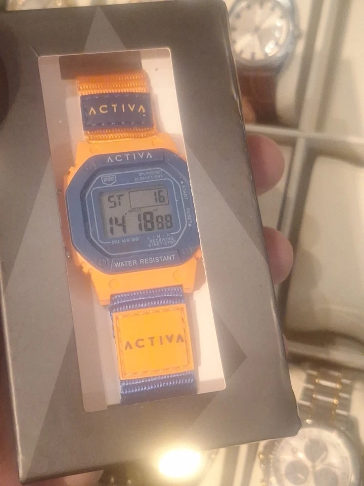 Pulseira de relógio digital Activa laranja/azul resistente à água retrô nova com caixa - Imagem 1 de 4