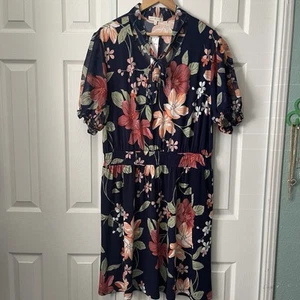 Vestido midi floral azul para mujer Joie De Vivre hasta la rodilla talla 2X nuevo con etiquetas - Imagen 1 de 8