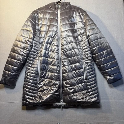 New Balance Silver Hooded Full Zip Puffer Jacket Coat Sz 1X - Image 1 of 4