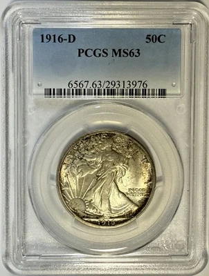 1916 D Walking Liberty Half Dollar 50c PCGS MS63❗️HUGE PAY GAP TO 64❗️ - Image 1 of 2