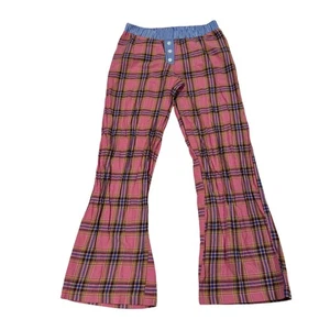 Edikted Plaid Flare Lounge Pants Pink Blue Striped Waistband Womens - Picture 1 of 6