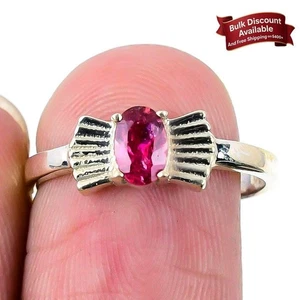 Rosa Turmalin Edelstein 925 massiv Silber Boho Statement Jubiläum Ring Größe 8 - Bild 1 von 7