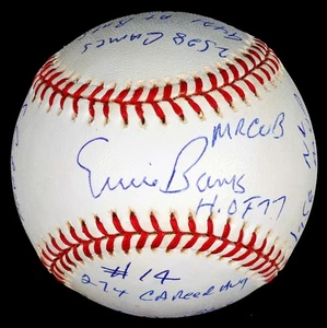 Ernie Banks Firmado 15 Inscripciones Estadísticas Escritas a Mano ONL LE Pelota de Béisbol BAS HMG - Imagen 1 de 7