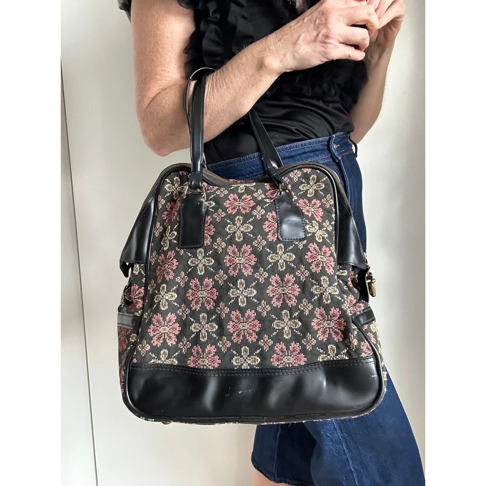 Vintage 60s Tapestry Carpet Handbag/Purse Oversized Travel Retro Chic - Image 1 of 4