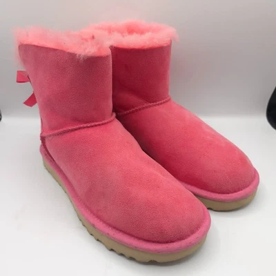 UGG Mini Bailey Bow ll Boot Womens Size 6 Faux Fur Booties Pink Sheepskin READ - Image 1 of 4