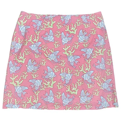 Vineyard Vines Para Mujer Rosa Pez Coral Estampado Línea A Falda 4 Lápices Mini Playa Foto 1 de 4