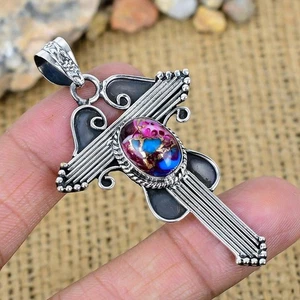 Kingman Pink Spiny Oyster Gemstone Handmade 925 Solid Silver Jewelry Pendant - Picture 1 of 4