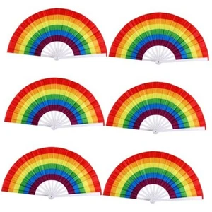 6 Pcs Extra Large Rainbow Folding Hand Gay Fan LGBT Fans Festival Pride White - Picture 1 of 8