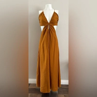 Banana Republic Manon Linen Blend Maxi Cutout Dress Sz 10 - Image 1 of 4