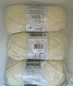 Lot Of 3 Bernat Roving Yarn 100g Ea Color Rice Paper(off White) In Sealed Pack - Picture 1 of 7