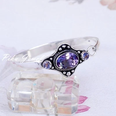 Bracciale in argento sterling 925 con pietre preziose ametista multitaglio... - Immagine 1 di 4