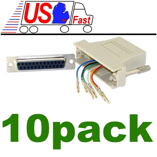 Lot10x DB25 pin Female~RJ12/RJ11 Jack Modular Adapter 6P6C 6wire Phone/Telephone - Image 1 of 1