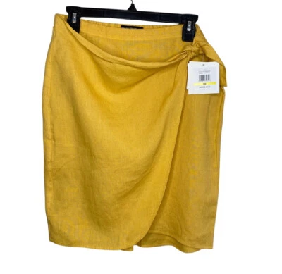 ELLEN TRACY Skirt Women Petite Medium PM Faux Wrap NEW Linen Yellow Marigold - Image 1 of 4