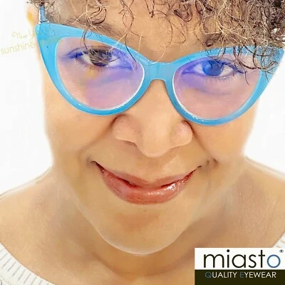 2 PARES~ GAFAS DE LECTURA PARA COMPUTADORA MIASTO BIG CAT EYE+2,50 (ANTI-LUZ AZUL) AZUL Foto 1 de 3