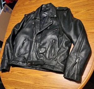 Schott Perfecto Style perforierte Lederjacke Gr.46 von River Road schwarz sehr guter Zustand - Bild 1 von 20