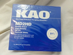 KAO 5 1/4"(5.25") NEW BLUE BOX 10 Disk Floppy ~ MD 2HD - Picture 1 of 11