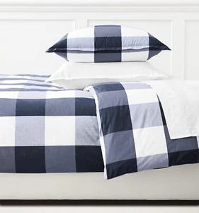 Serena & Lily Gingham Set—Twin Duvet Cover + Std Sham | Navy | Retail $346