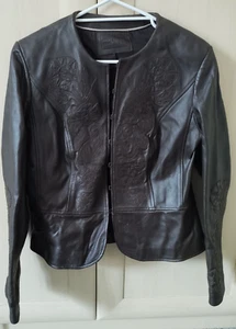 MARKS & SPENCER - AUTOGRAPH - Soft REAL LEATHER Jacket EMBROSSED BROWN Size UK16 - Picture 1 of 8