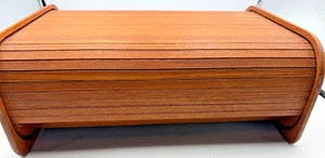 Vintage Kalmar Designs Teak Wood Tambour Sliding Roll Top Recipe Box - Picture 1 of 10