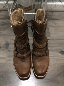 Anthro Latigo Sz 8.5 Paz Braid Booties Boho Brown Leather Western Boots Women’s - Picture 1 of 9
