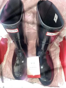 Hunter Rain Boots Womens Size 10 Black Original Back Adj. Short Gloss - Picture 1 of 6