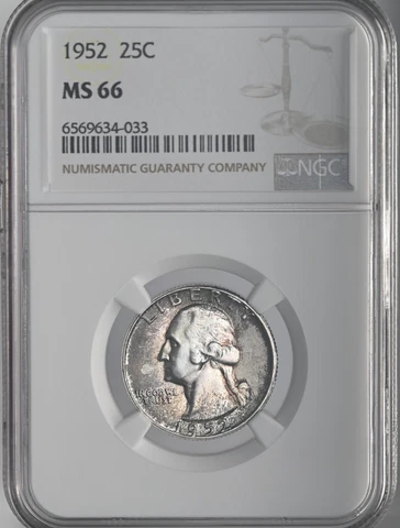 1952-P 25C WASHINGTON SILVER QUARTER NGC MS66 #6569634-033 GEM WITH HEAVY TONING Cover