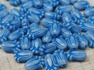 12 Tschechische Glas Tulpe Blume Perlen - blau gewaschen auf weißem Sockel - 12 x 8 mm - Bild 1 von 10