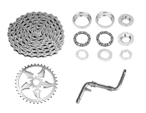 NEW 3" LONG CRANK PACKAGE W/ FIRE STAR STYLE CHAINRING, CHAIN AND BOTTOM BRACKET - Picture 1 of 1