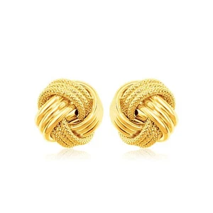 14k Solid Yellow Gold Love Knot Stud Earrings 0.38" Push Back Clasp - Picture 1 of 4