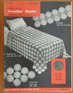 Vintage Original CROCHET MOTIFS Paragon Pattern Book No 109 Runner Bedspread Mat - Picture 1 of 4
