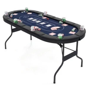 1.8m 8 Player Foldable Casino Card Poker Blackjack Texas Hold’em Games Table - Picture 1 of 27