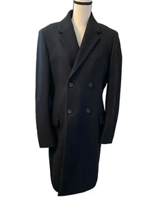 All saints Black Wool Blend Coat Double Breasted Peacoat Overcoat Winter Size 38 - Picture 1 of 12