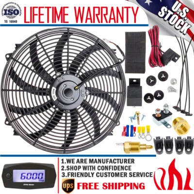 Radiador eléctrico de alta resistencia de 16" hoja ancha curva ventilador 12V 3500 CFM reversible Foto 1 de 4